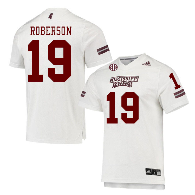 Men #19 Freddie Roberson Mississippi State Bulldogs College Football Jerseys Stitched Sale-White - Click Image to Close